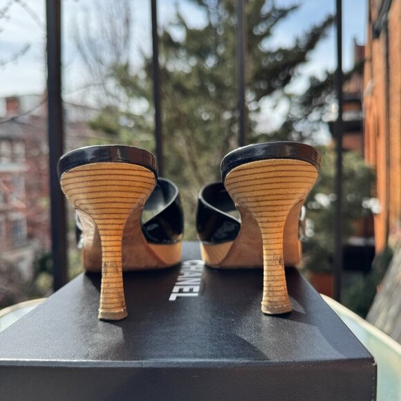 CHANEL Sandals Mules Heeled Shoes Platform Black Buckle CC Logo Box EUR 36.5 - Picture 13 of 16